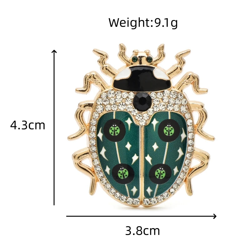 Star-Patterned Rhinestone Ladybug Brooch dimensions and weight