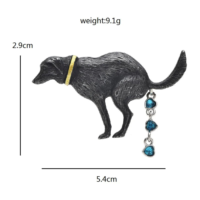 Playful Dog with Dangling Blue Crystals Brooch
