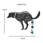 Playful Dog with Dangling Blue Crystals Brooch