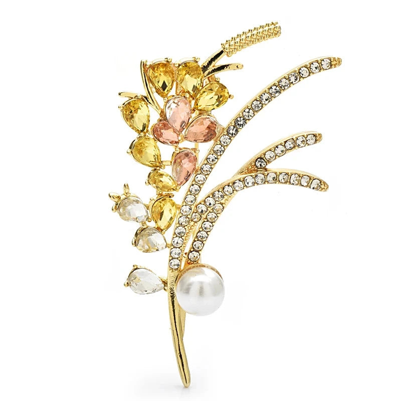 Sparkling Wheat Spray with Pearlescent Accent Brooch original white background product photo