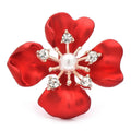 Red Enamel Flower with Pearl-Look Center Brooch — Red Flower