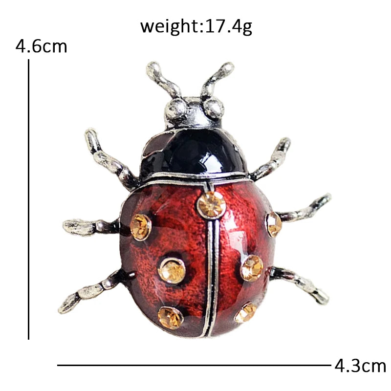 Red Enamel Beetle Brooch