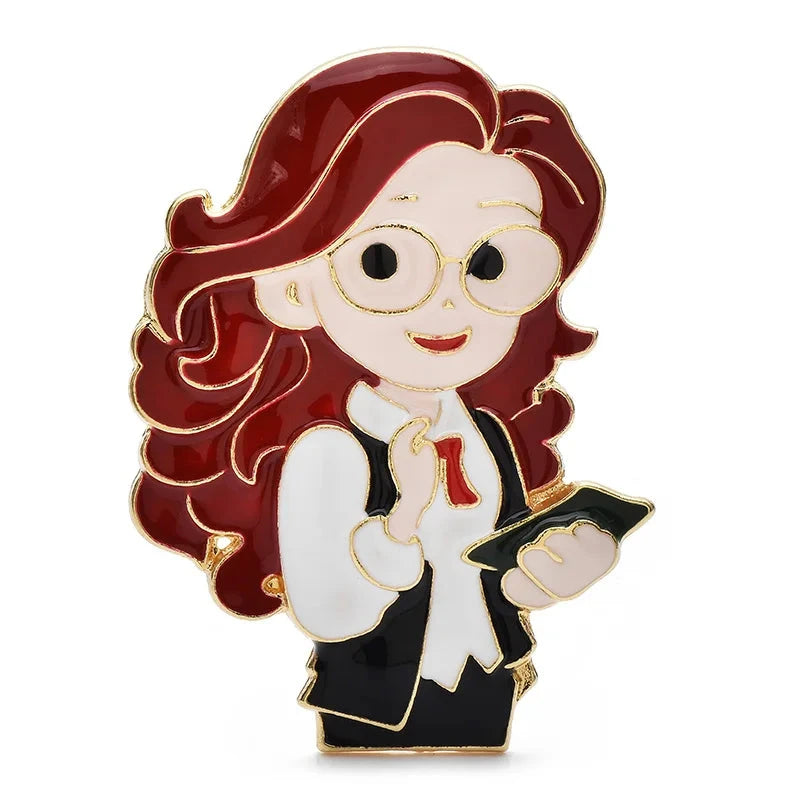 Enamel Teacher Holding a Book Brooch — Teacher with Book
