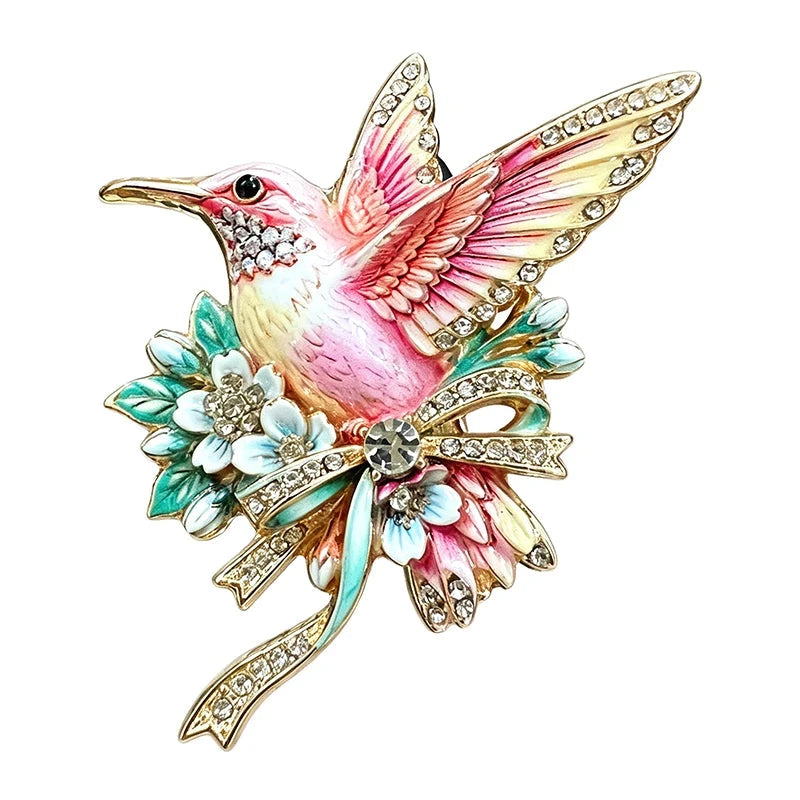 Hummingbird with Floral Bow Brooch original white background product photo