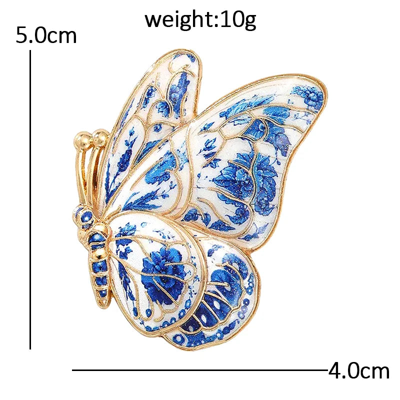 Patterned Butterfly with Folded Wings Brooch