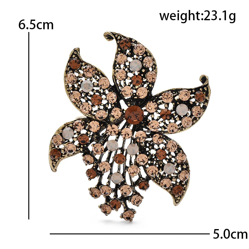 Vintage-Style Jeweled Flower with Pointed Petals Brooch — dimensions