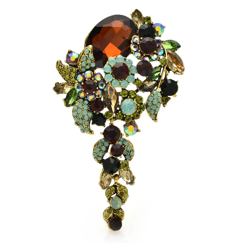 Jeweled Floral Cascade Statement Brooch