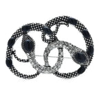 Intertwined Rhinestone Snakes Brooch — Black