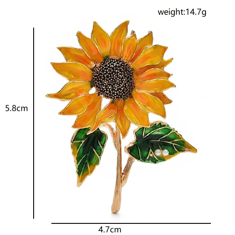 Enamel Sunflower with Leafy Stem Brooch dimensions and weight