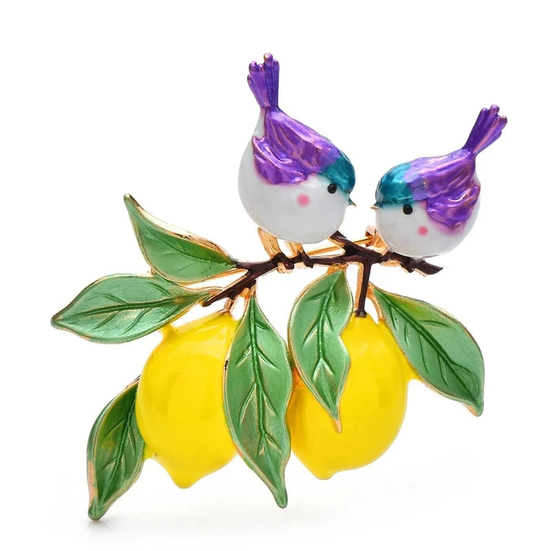 Enamel Bird Pair on Lemon Branch Brooch original variant product photo