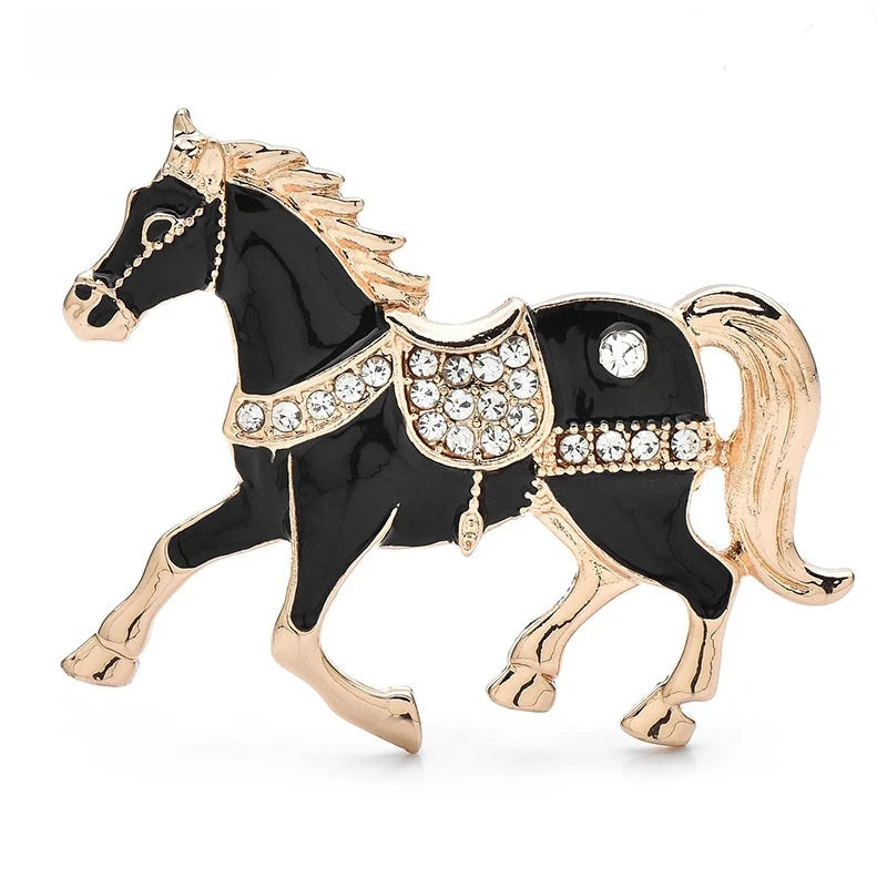 Enamel Tang Dynasty Running Horse Brooch — Black