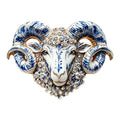 Ornate Curled Horn Ram Brooch original white background variant photo