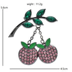 Rhinestone Cherries on Leafy Branch Brooch — dimensions