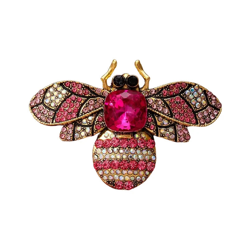 Vintage-Style Jeweled Bee Brooch — Pink