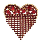 Jeweled Heart with Beaded Fringe Brooch — Red