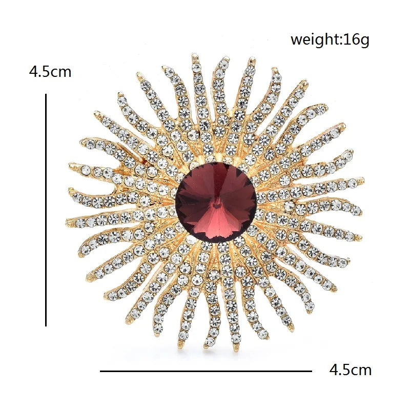 Jeweled Sunburst with Round Center Brooch — dimensions
