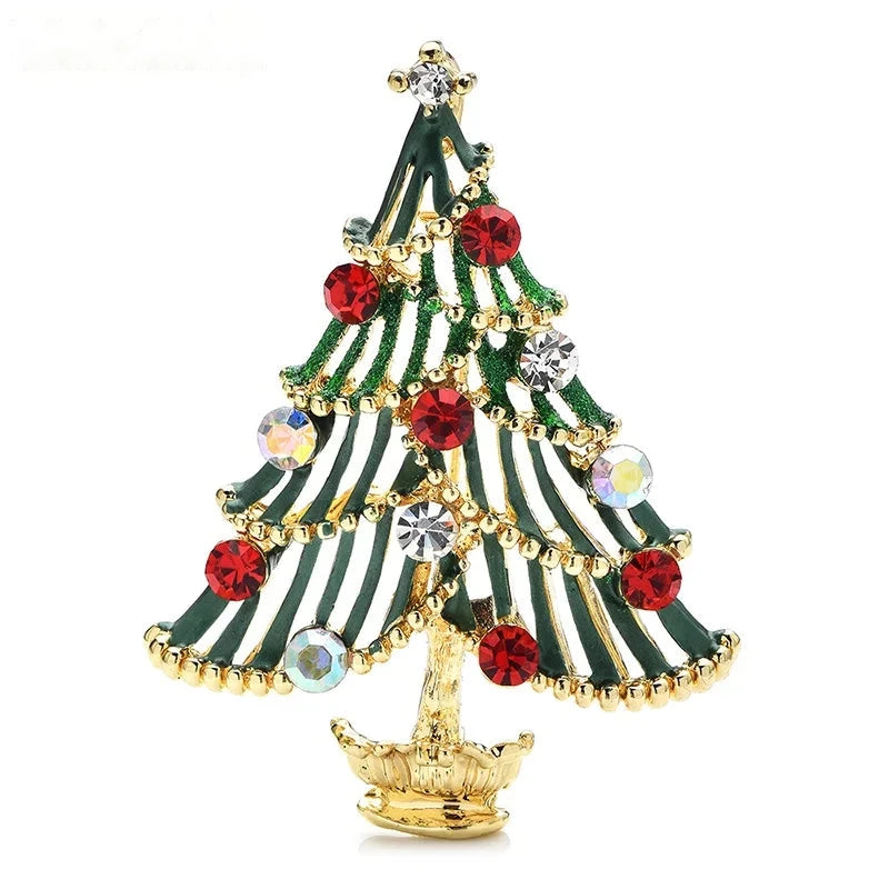 Enamel Christmas Tree with Jeweled Garlands Brooch