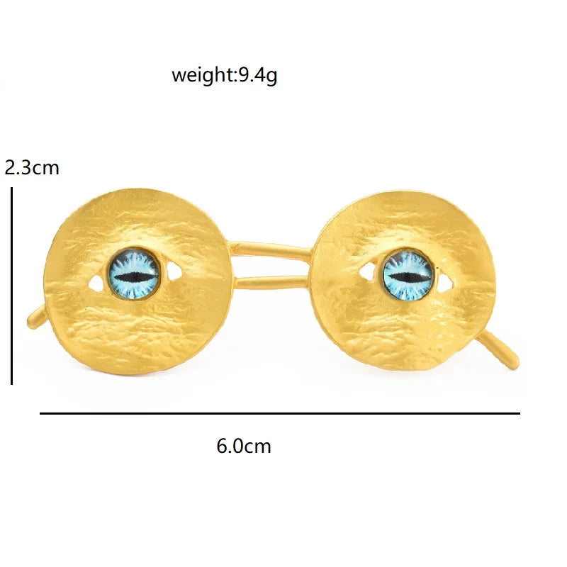 Textured Round Eyeglasses with Blue Lens Accents Brooch — dimensions