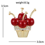 Cherry Topped Rhinestone Cupcake Brooch