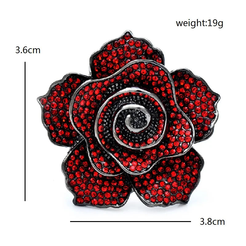 Spiral Rhinestone Rose Brooch — dimensions