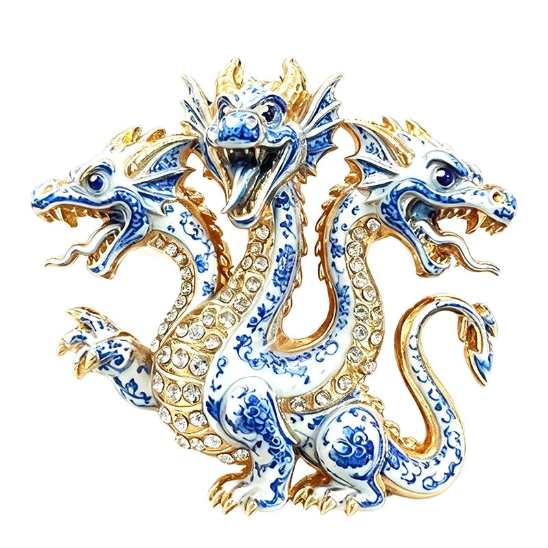 Patterned Three Headed Dragon Brooch original white background product photo
