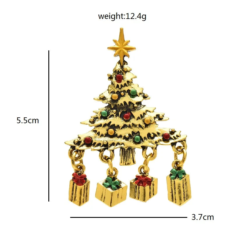 Jeweled Christmas Tree with Gift Charms Brooch