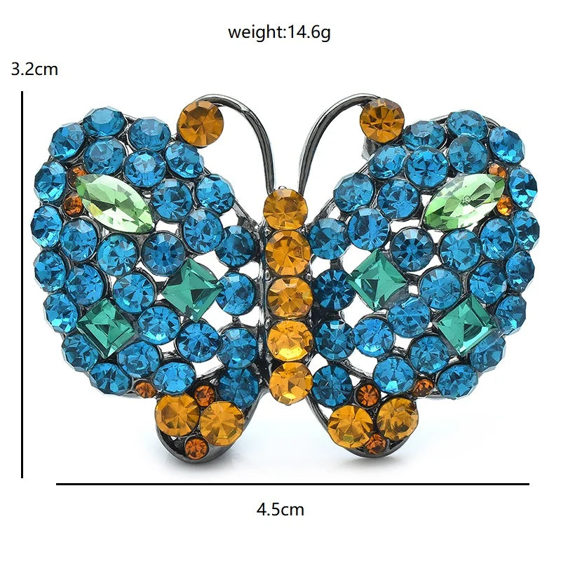 Sparkling Rhinestone Butterfly with Golden Body Brooch — dimensions
