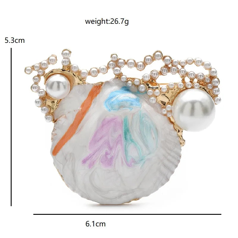 Pastel Enamel Shell with Pearl-Look Cluster Brooch dimensions and weight
