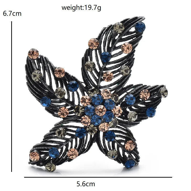 Textured Leaf Flower with Rhinestones Brooch dimensions and weight