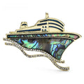 Abalone-Look Cruise Ship with Rhinestone Waves Brooch — Iridescent Cruise Ship