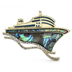 Abalone-Look Cruise Ship with Rhinestone Waves Brooch — Iridescent Cruise Ship