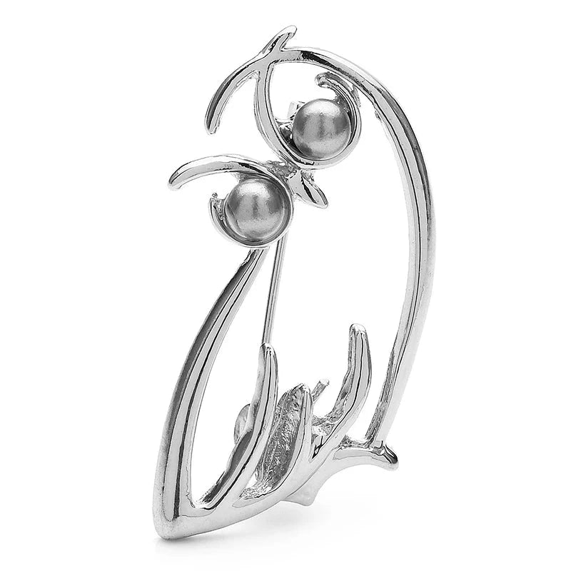 Pearl-Look Minimalist Owl Brooch — Silver