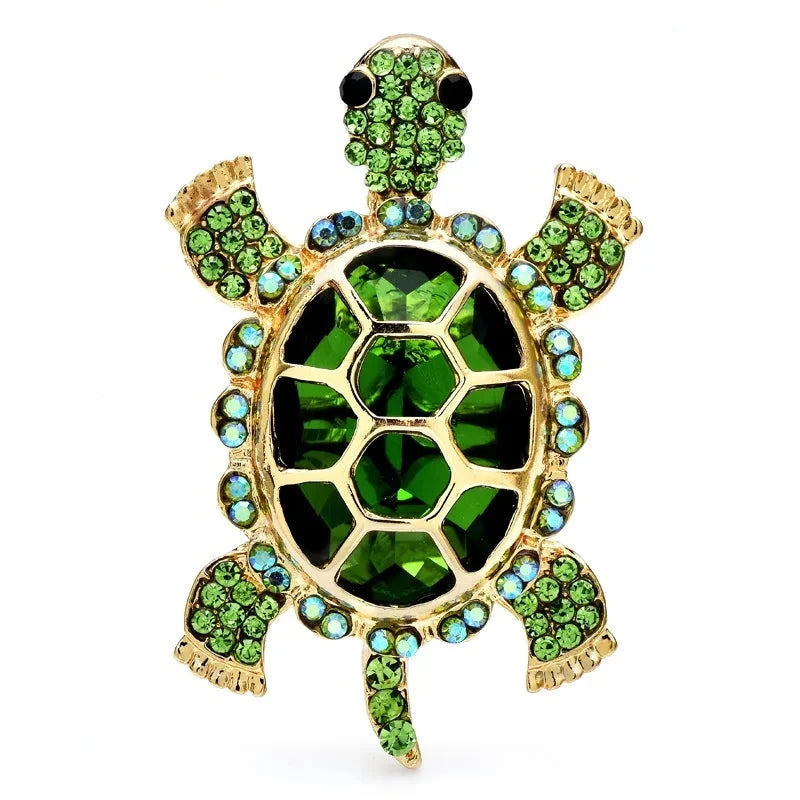 Faceted Shell Sea Turtle Brooch — Green