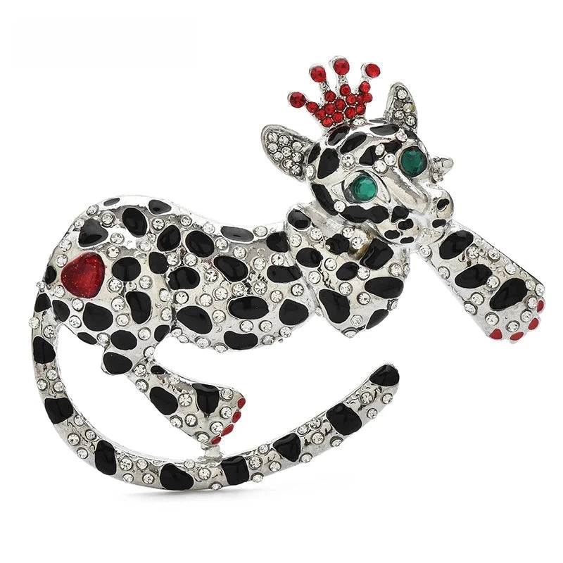 Crowned Enamel Leopard with Curved Tail Brooch original variant product photo