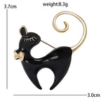 Enamel Cat with Curled Golden Tail Brooch — dimensions