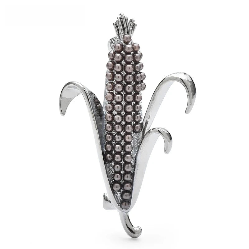 Pearl-Look Corn Cob Brooch — Gunmetal