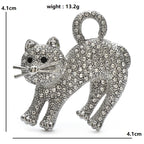 Arched-Back Rhinestone Cat Brooch — dimensions