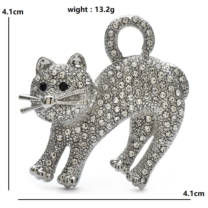 Arched-Back Rhinestone Cat Brooch — dimensions