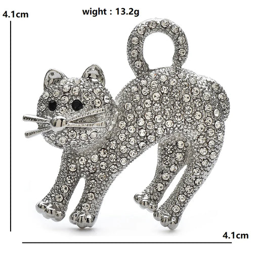 Arched-Back Rhinestone Cat Brooch — dimensions