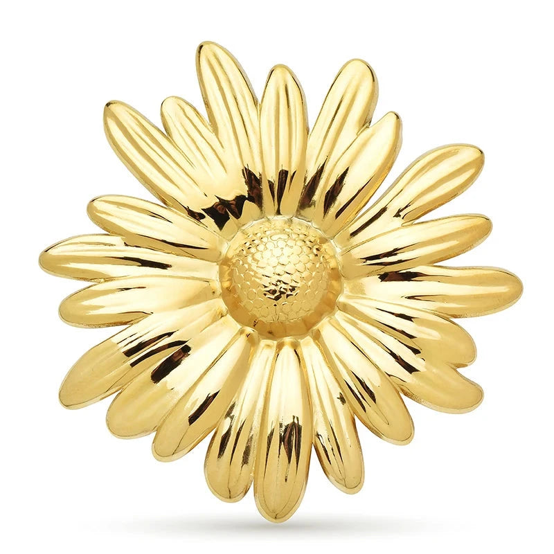Polished Daisy Stainless Steel Brooch — Gold