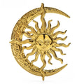 Sculptural Sun and Crescent Moon Brooch — Gold