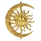 Sculptural Sun and Crescent Moon Brooch — Gold
