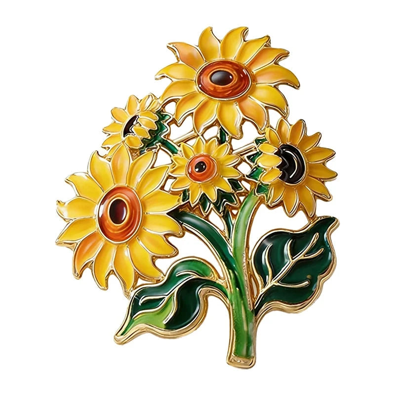 Painterly Sunflower Bouquet Motif Brooch original white background product photo