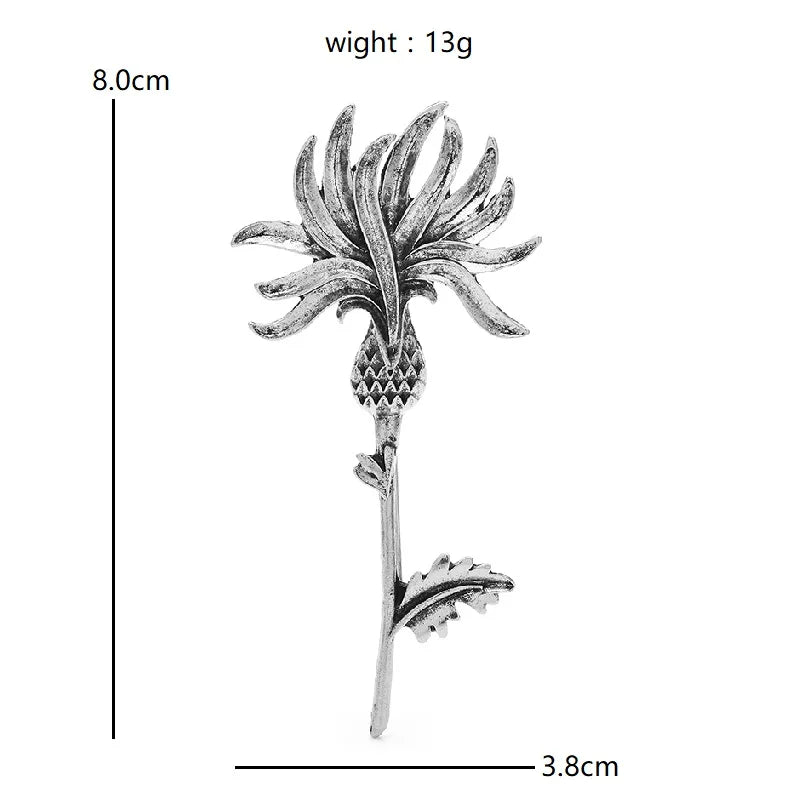 Vintage-Style Sculpted Thistle Flower Brooch — dimensions