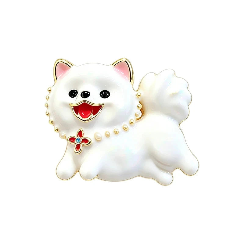 Playful White Puppy Brooch original white background product photo