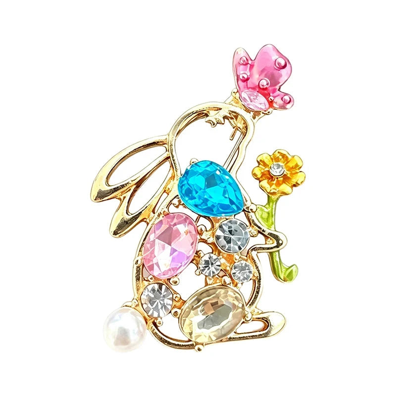 Sparkling Rabbit with Butterfly and Flower Brooch original white background variant photo