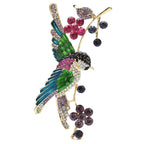 Jeweled Hummingbird on Berry Branch Brooch — Green
