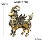 Vintage Ornate Ram with Red Jewel Accents Brooch