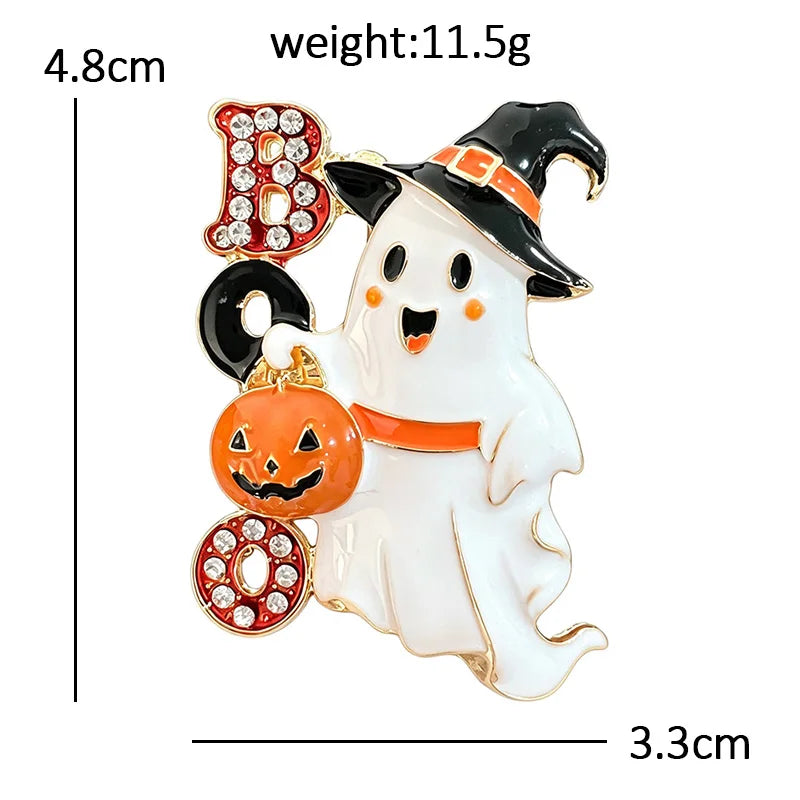 Boo Ghost with Witch Hat Brooch