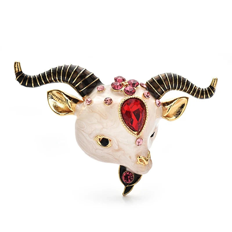 Little Goat Head with Sweeping Horns Brooch original white background product photo
